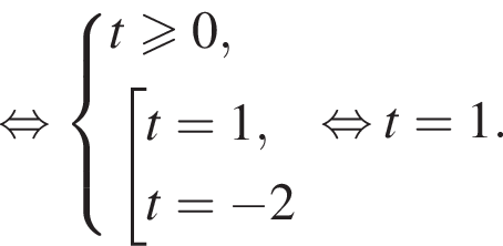  рав­но­силь­но си­сте­ма вы­ра­же­ний t боль­ше или равно 0, со­во­куп­ность вы­ра­же­ний t = 1,t = минус 2 конец си­сте­мы . конец со­во­куп­но­сти . рав­но­силь­но t = 1. 