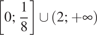 левая квадратная скобка 0 ; дробь: числитель: 1, знаменатель: 8 конец дроби правая квадратная скобка \cup левая круглая скобка 2 ; плюс бесконечность правая круглая скобка